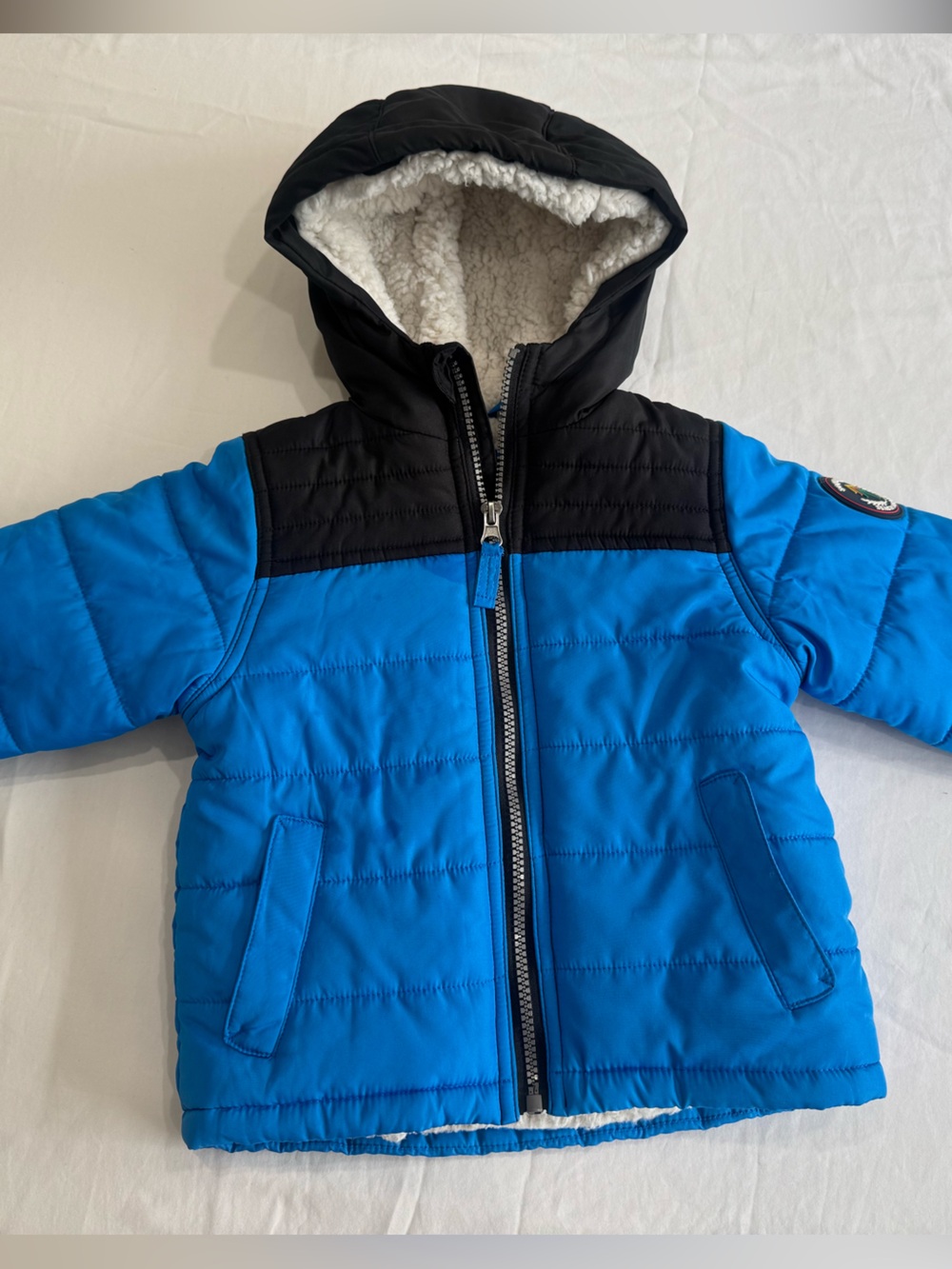 Toddler Blue and Black Hooded Puffer Jacket